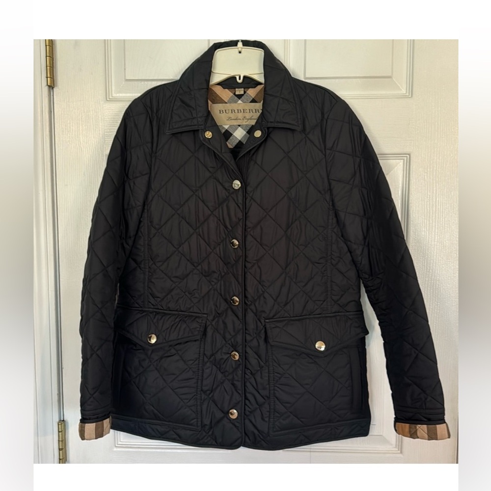 Black Burberry quilted coat